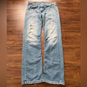 Levi’s 513 Slim Straight Jeans Mens 34x32 Distressed Light Wash Grunge Denim